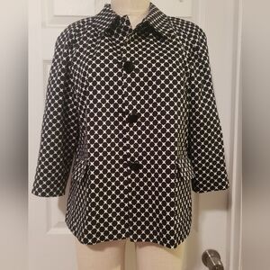 Women's Black & White Geometric Button Jacket Size 14